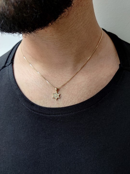 שרשרת מגן דוד מזהב צהוב משובצת די , מתנות ט"ו באב , א